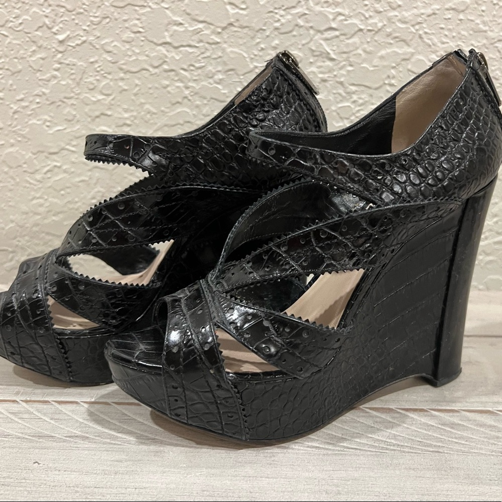 Dior CrocodileEmbossed Leather Wedges Gem